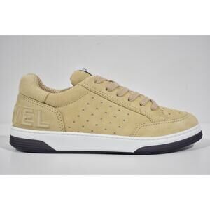 Chanel 22A Beige Suede White CC Logo Flat Lace Up Runner Trainer Sneaker 36.5